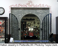 Inside Helker Jewelry in Platteville, Wisconsin.  Rosemaling by Lois Mueller.